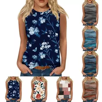 Женские повседневные туники, топы для ношения с леггинсами, летние рубашки без рукавов с принтами, майки, блузки L чёрный