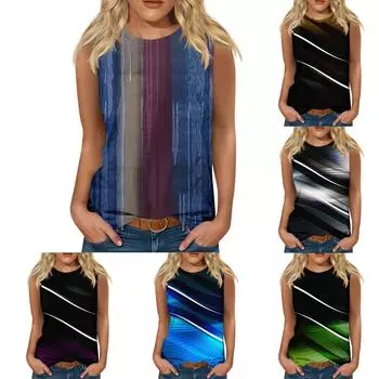 Женские повседневные туники, топы для ношения с леггинсами, летние рубашки без рукавов с принтами, майки, блузки L
