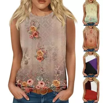 Женские повседневные туники, топы для ношения с леггинсами, летние рубашки без рукавов с принтами, майки, блузки L
