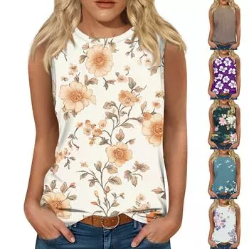 Женские повседневные туники, топы для ношения с леггинсами, летние рубашки без рукавов с принтами, майки, блузки L циан