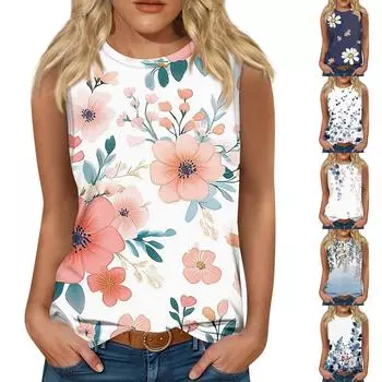Женские повседневные туники, топы для ношения с леггинсами, летние рубашки без рукавов с принтами, майки, блузки L светло-синий