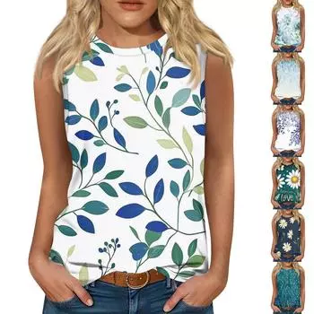 Женские повседневные туники, топы для ношения с леггинсами, летние рубашки без рукавов с принтами, майки, блузки L циан