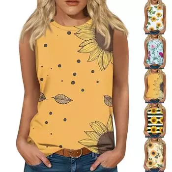 Женские повседневные туники, топы для ношения с леггинсами, летние рубашки без рукавов с принтами, майки, блузки L темно-зеленого