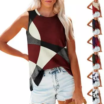 Женские повседневные туники, топы для ношения с леггинсами, летние рубашки без рукавов с принтами, майки XL винный