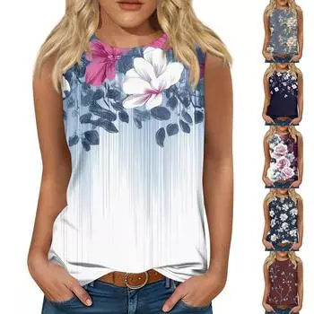 Женские повседневные туники, топы для ношения с леггинсами, летние рубашки без рукавов с принтами, майки, блузки L чёрный