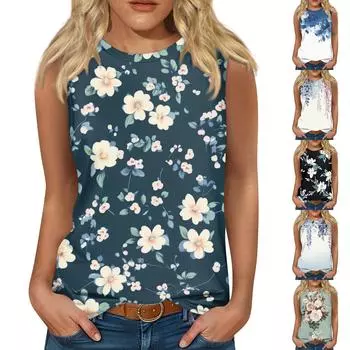 Женские повседневные туники, топы для ношения с леггинсами, летние рубашки без рукавов с принтами, майки, блузки L чёрный