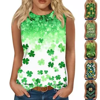 Женские повседневные туники, топы для ношения с леггинсами, летние рубашки без рукавов с принтами, майки, блузки S зелёный