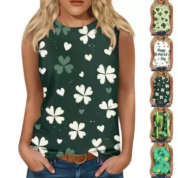 Женские повседневные туники, топы для ношения с леггинсами, летние рубашки без рукавов с принтами, майки, блузки L зелёный