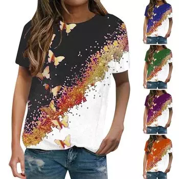 Женские повседневные удобные футболки с круглым вырезом и коротким рукавом с принтом, топы XXXL чёрный