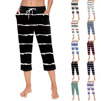 Женские повседневные укороченные брюки в полоску в стиле ретро с градиентом и завязками S