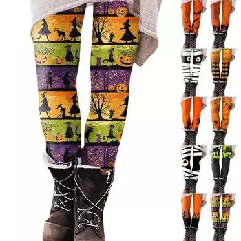 Женские повседневные уличные брюки с рисунком Хэллоуина, облегающие эластичные укороченные брюки для йоги XXXL оранжевый
