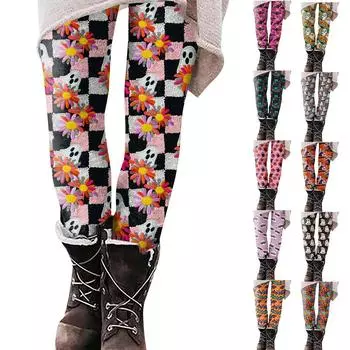 Женские повседневные уличные брюки с рисунком Хэллоуина, облегающие эластичные укороченные брюки для йоги S шафрановый