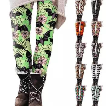 Женские повседневные уличные брюки с рисунком Хэллоуина, облегающие эластичные укороченные брюки для йоги XL