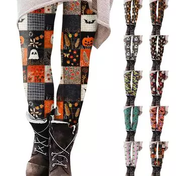 Женские повседневные уличные брюки с рисунком Хэллоуина, облегающие эластичные укороченные брюки для йоги XXXXL зелёный