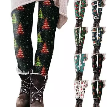 Женские повседневные уличные брюки с рождественским узором, облегающие эластичные укороченные брюки для йоги L
