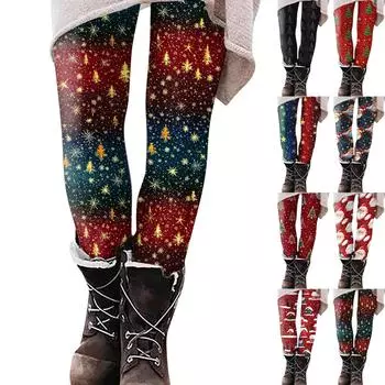 Женские повседневные уличные брюки с рождественским узором, облегающие эластичные укороченные брюки для йоги L темно-синий