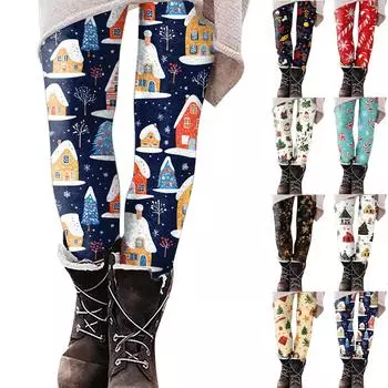 Женские повседневные уличные брюки с рождественским узором, облегающие эластичные укороченные брюки для йоги XXL