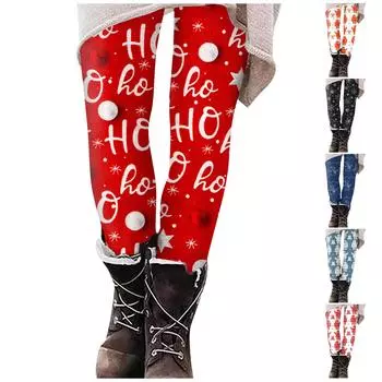 Женские повседневные уличные облегающие эластичные брюки с рождественским принтом для йоги, укороченные брюки XXXL чёрный