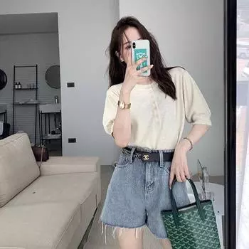 Женские повседневные универсальные однотонные футболки с коротким рукавом и круглым воротником One Size