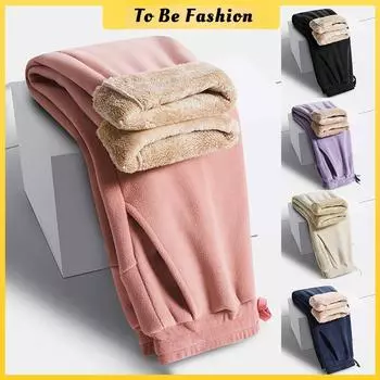 Женские повседневные утепленные флисовые спортивные брюки с высокой талией, теплые спортивные брюки для бега, зимние походные брюки для активного отдыха S чёрный