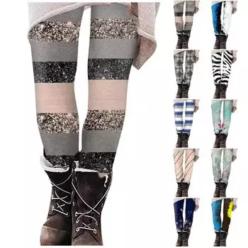 Женские повседневные узкие эластичные брюки для йоги с принтом в стиле ретро, укороченные брюки L циан