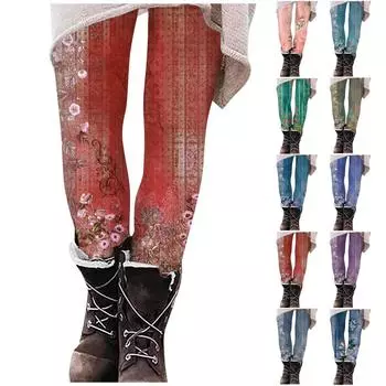 Женские повседневные узкие эластичные брюки для йоги с принтом в стиле ретро, укороченные брюки XXL зелёный