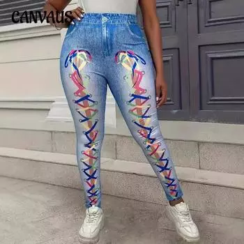 Женские повседневные узкие брюки с высокой талией с принтом, модные брюки с принтом больших размеров 0XL синий