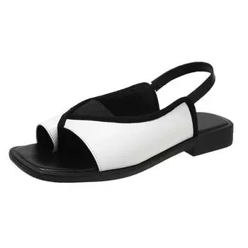 Женские повседневные винтажные сандалии с открытым носком, пляжные сандалии на плоской подошве, дизайнерская обувь с квадратной головкой и леопардовым узором, летняя модная женская обувь 35