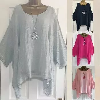 Женские повседневные женские повседневные большие свободные хлопковые льняные однотонные топы, рубашка, блузка XXL серый