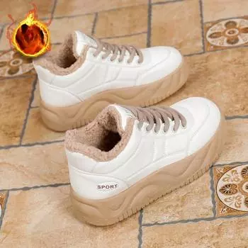 Женские повседневные зимние ботинки, нескользящие ботинки на шнуровке, массивная платформа, ботильоны с подкладкой из искусственного меха, зимние теплые короткие ботинки, кроссовки для женщин 35