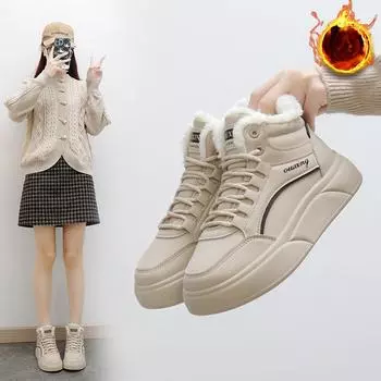Женские повседневные зимние ботинки, нескользящие ботинки на шнуровке, массивная платформа, ботильоны с подкладкой из искусственного меха, зимние теплые высокие кроссовки для ходьбы для женщин 35