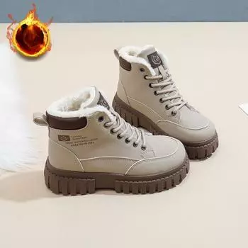 Женские повседневные зимние ботинки, нескользящие ботинки на шнуровке, массивная платформа, ботильоны с подкладкой из искусственного меха, зимние теплые короткие ботинки, кроссовки для женщин 35 хаки