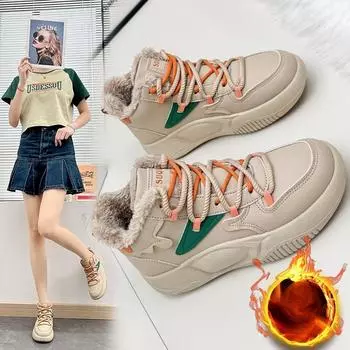 Женские повседневные зимние ботинки, нескользящие ботинки на шнуровке, массивная платформа, ботильоны с подкладкой из искусственного меха, зимние теплые высокие кроссовки для ходьбы для женщин 35 хаки