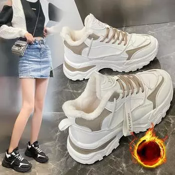 Женские повседневные зимние ботинки, нескользящие ботинки на шнуровке, массивная платформа, ботильоны с подкладкой из искусственного меха, зимние теплые короткие ботинки, кроссовки для женщин 35