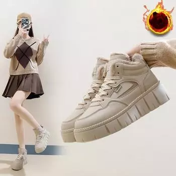 Женские повседневные зимние ботинки, нескользящие ботинки на шнуровке, массивная платформа, ботильоны с подкладкой из искусственного меха, зимние теплые короткие ботинки, кроссовки для женщин 35