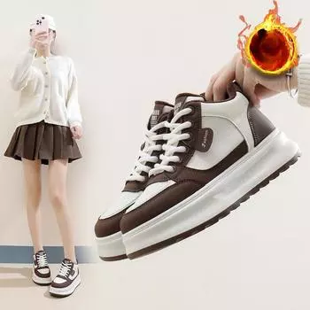 Женские повседневные зимние ботинки, нескользящие ботинки на шнуровке, массивная платформа, ботильоны с подкладкой из искусственного меха, зимние теплые короткие ботинки, кроссовки для женщин 35 чёрный