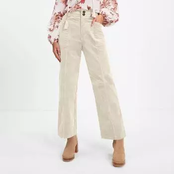 Женские повседневные зимние прямые вельветовые брюки с эластичной талией и карманами L бежевый