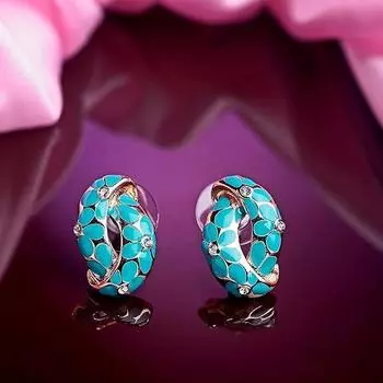 Женские позолоченные серьги 24 карата с зеленым цветочным принтом