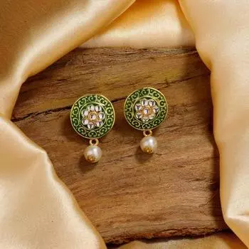 Женские позолоченные серьги Meenakari Kundan с цветочным принтом и жемчугом Estele