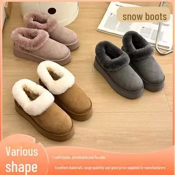 Женские праздничные зимние ботинки 2024 года с толстой подошвой и встроенным мехом из овчины 35