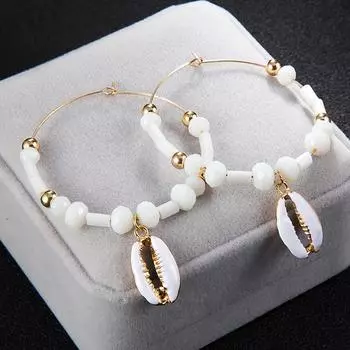 Женские преувеличенные личности, большой круг, рисовые бусины, кулон, серьги из сплава, ювелирные изделия 7.5X5.3cm белый