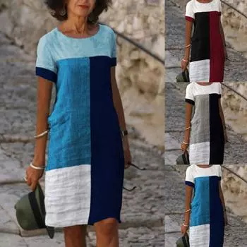 Женские принты для вечеринок, свободные платья, сексуальное летнее мини-платье с коротким рукавом S красный