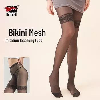 Женские прочные летние колготки Red Pepper - тонкие, не зацепляющиеся, сетчатый жаккардовый кружевной дизайн 150-180cm чёрный