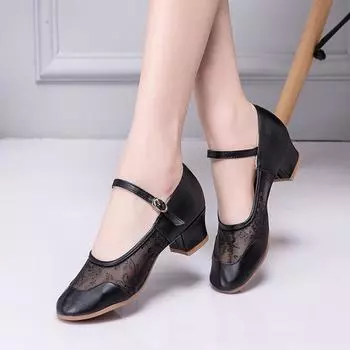 Модные женские профессиональные кроссовки для джазовых танцев, обувь для занятий латиноамериканскими танцами, сетчатая дышащая кожаная обувь для учителей на открытом воздухе 34 чёрный