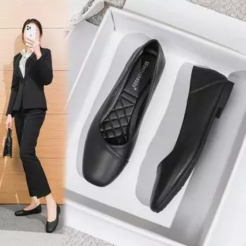 Женские профессиональные рабочие туфли из мягкой черной кожи — квадратный носок, удобная плоская подошва, идеально подходят для длительного стояния. 38 чёрный