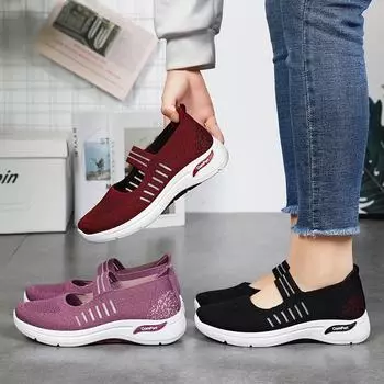 Женские прогулочные кроссовки без шнуровки. Удобная легкая тренировочная обувь. Дышащие повседневные кроссовки. Мокасины. Сетчатые вязаные низкие кроссовки-лоферы для женщин. 36