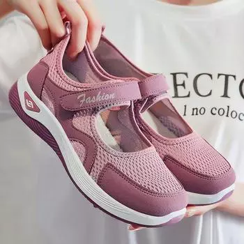 Женские прогулочные туфли Мэри Джейн в сетку, трикотажные туфли на плоской подошве, удобные нарядные туфли без шнуровки, летние повседневные легкие лоферы с ремешком на щиколотке для женщин 36