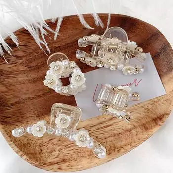 Женские простые аксессуары для волос для девочек, модные жемчужные стразы, крабовые заколки, ракушки, цветы, когти для волос F