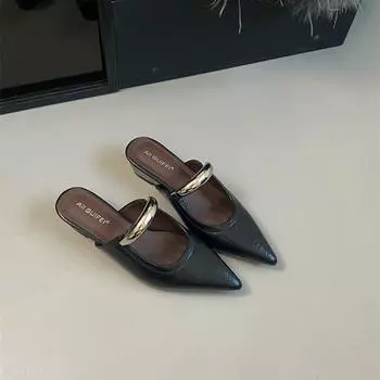 Женские простые босоножки с острым носком для женщин, летние, новый стиль, женская мода, закрытый носок, квадратные женские тапочки 36