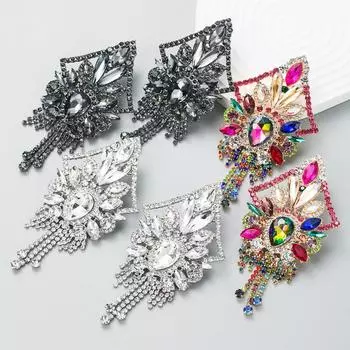 Женские простые длинные серьги-подвески из титанового стального сплава, разноцветные хрустальные кисточки, геометрические украшения для ушей OneSize чёрный